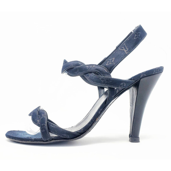 Louis Vuitton Sandals LV Logo Monogram Strappy Heels Black Suede EU 36.5 - Picture 2 of 8